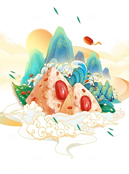 红枣糯米粽国风插画元素