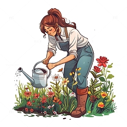 花洒浇水的园丁