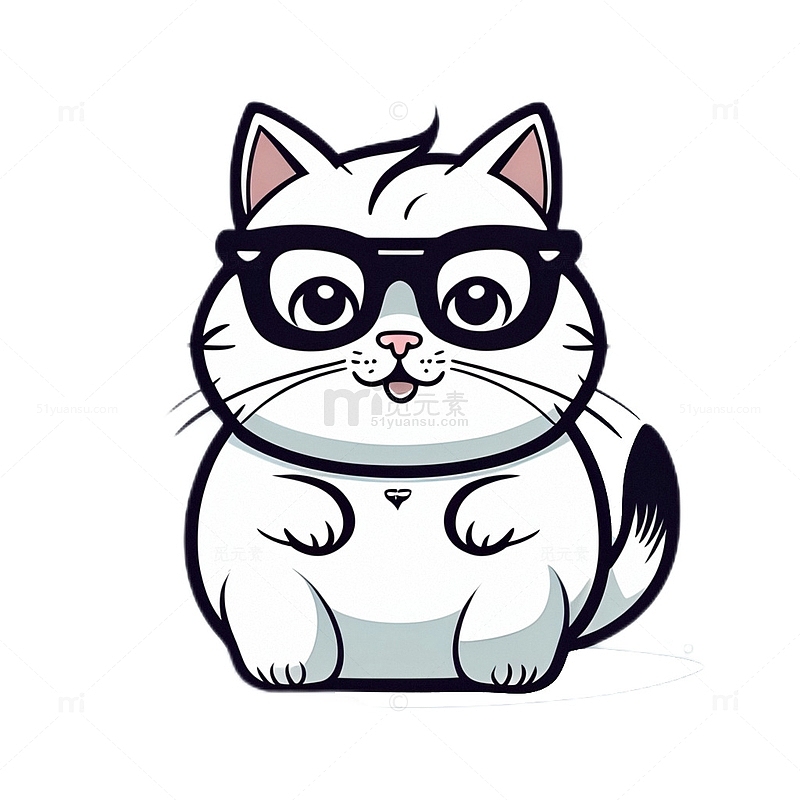 扁平风卡通插画猫咪戴眼镜可爱