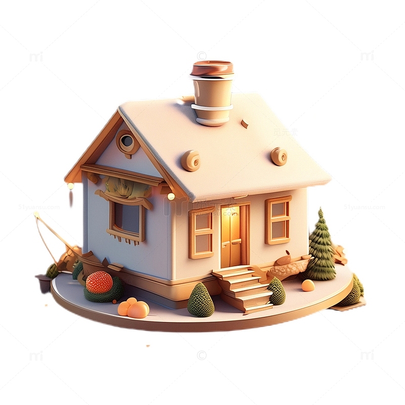 3D立体卡通房子温馨小场景