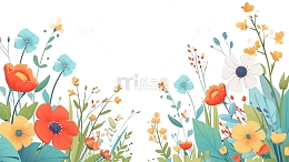 鲜花丛卡通插画素材