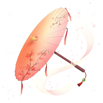 古风桃花油纸伞手绘元素