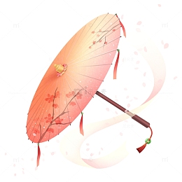 古风桃花油纸伞手绘元素