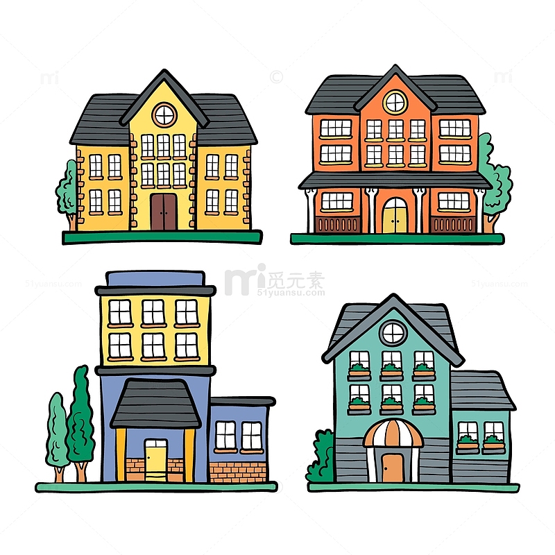 漂亮的彩色卡通房屋组合