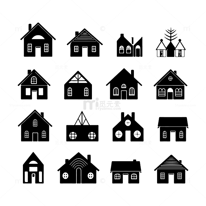 黑色轮廓住宅艺术房屋图标矢量插图