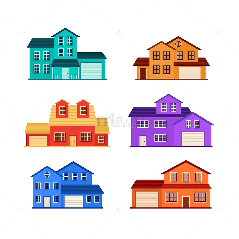 各种颜色的彩色房屋建筑