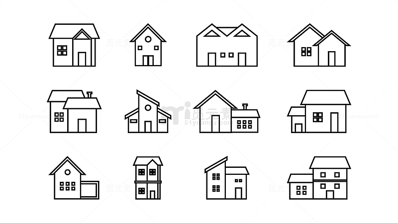 现代线条房屋图标矢量插图建筑家居设计
