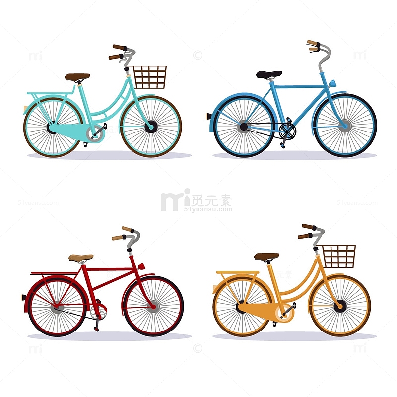 四辆彩色自行车