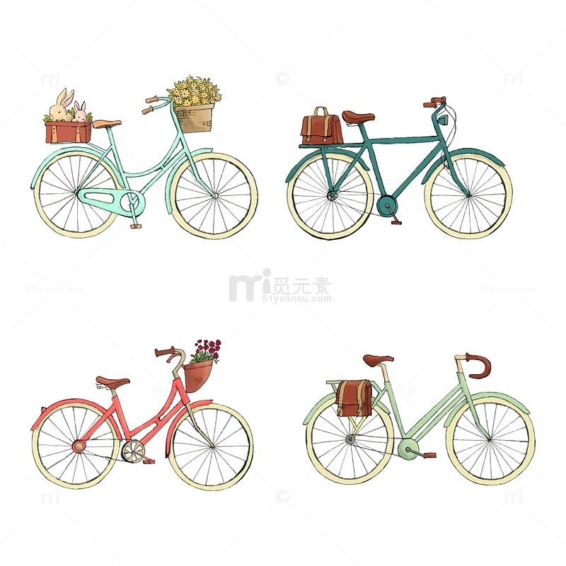 彩色自行车及车篮中的花