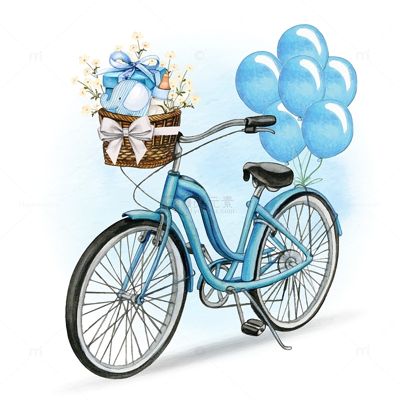 蓝色自行车与蓝色气球