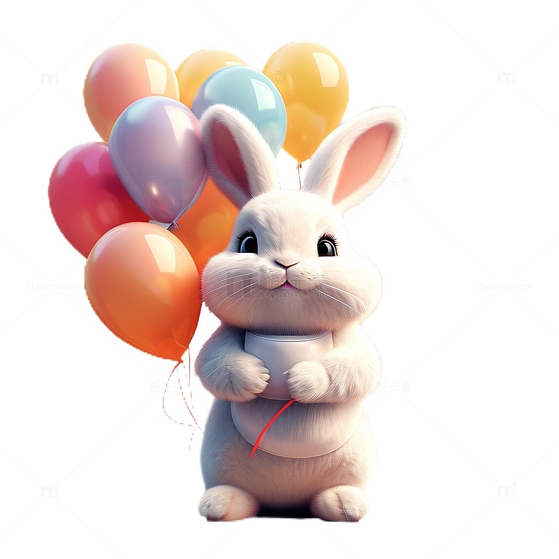 3D立体卡通可爱拿气球小兔子庆祝