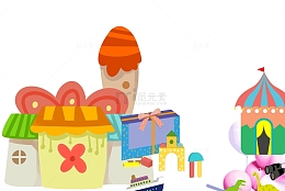手绘卡通房屋礼盒气球游乐园帐篷邮轮