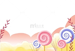 手绘卡通云朵草丛棒棒糖