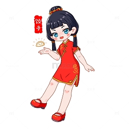 手绘QQ人中式展示女孩