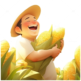 卡通农民玉米丰收