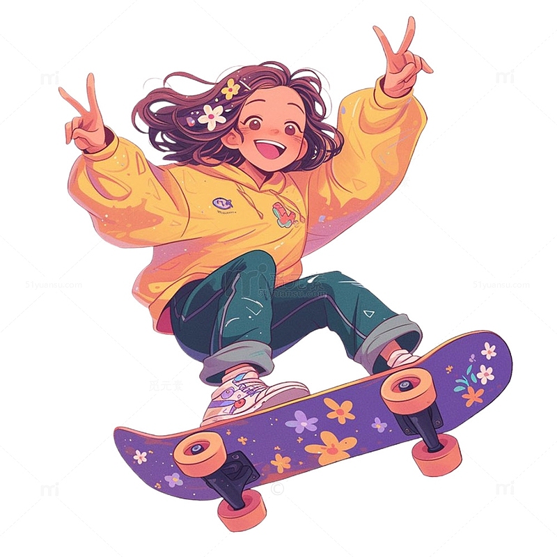 青年节玩滑板的女孩