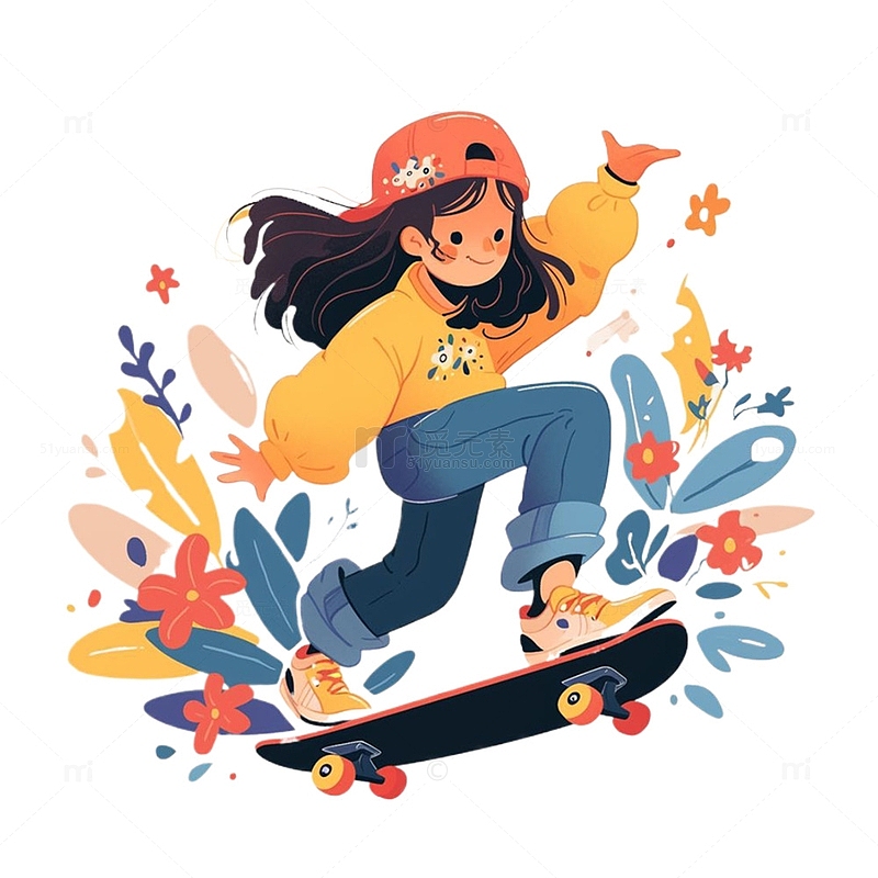 玩滑板花草女孩