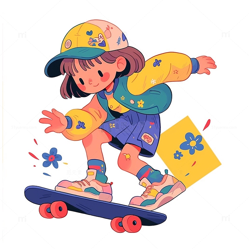 五一玩滑板的女孩