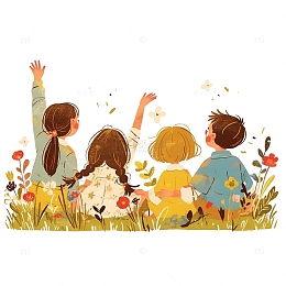 坐在草坪上的青年背影