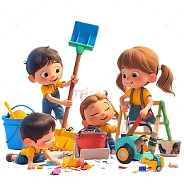 整理玩具的小孩