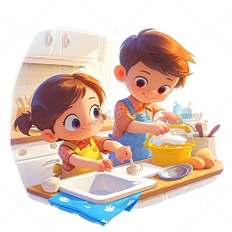 五一洗碗的两个小孩