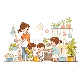 做家务的一家人