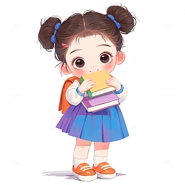 卡通开学季可爱小女孩素材
