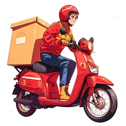 骑红色车子送快递的人