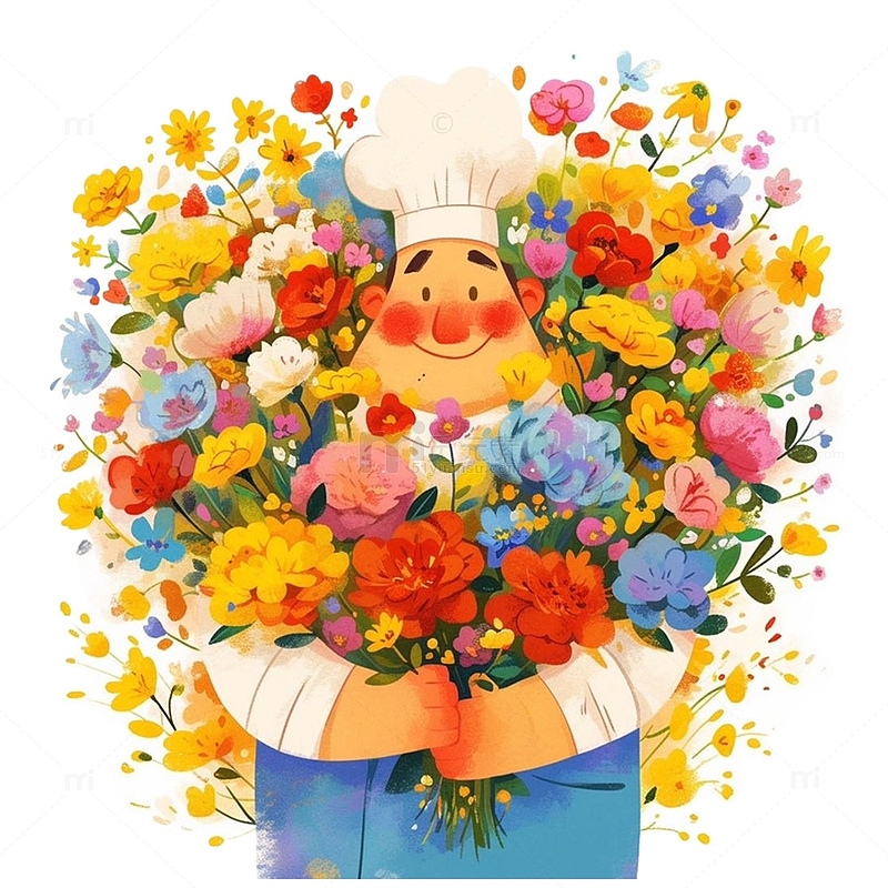 卡通厨师鲜花