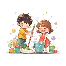 五一拖地洗衣服的小孩