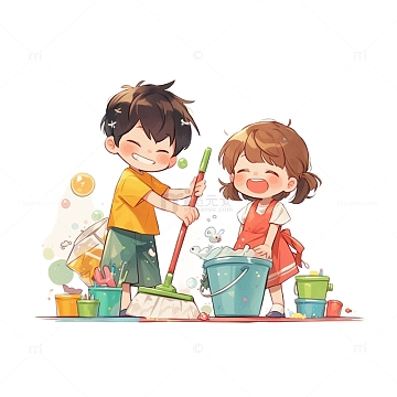 两个做家务的小孩