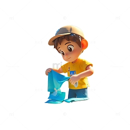 五一叠衣服的男孩