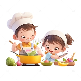 五一做饭的两个小孩