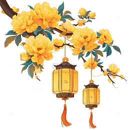 卡通插画风格桂花灯笼素材