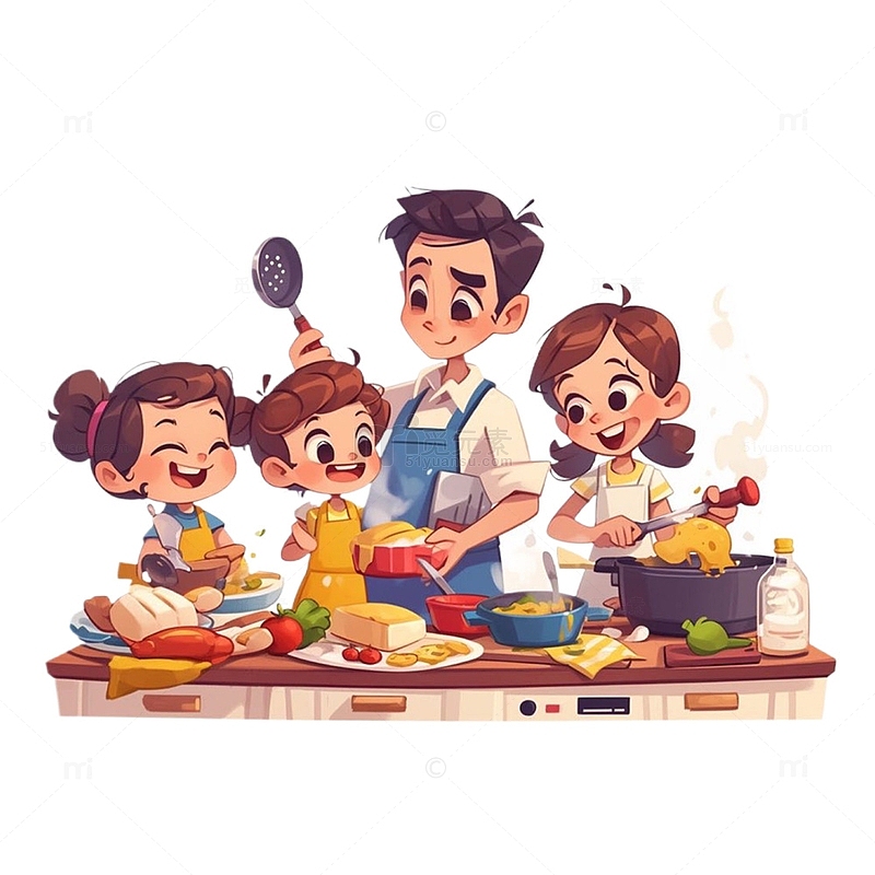 劳动节做饭的一家人