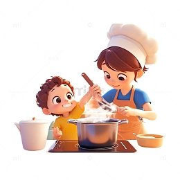 五一帮家人做饭的男孩