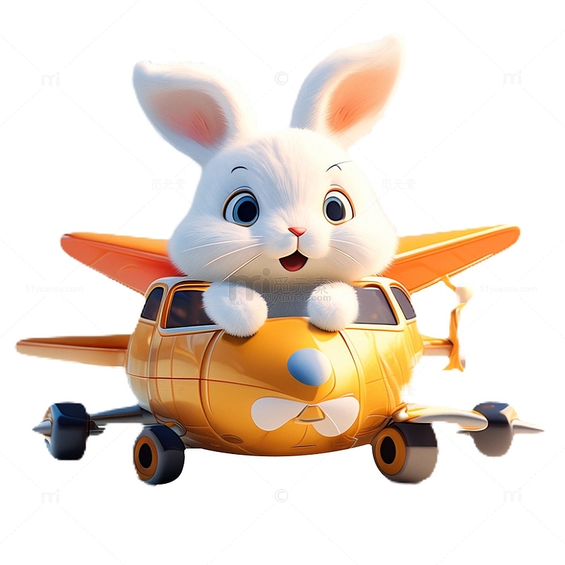 3D立体卡通兔子开飞机可爱