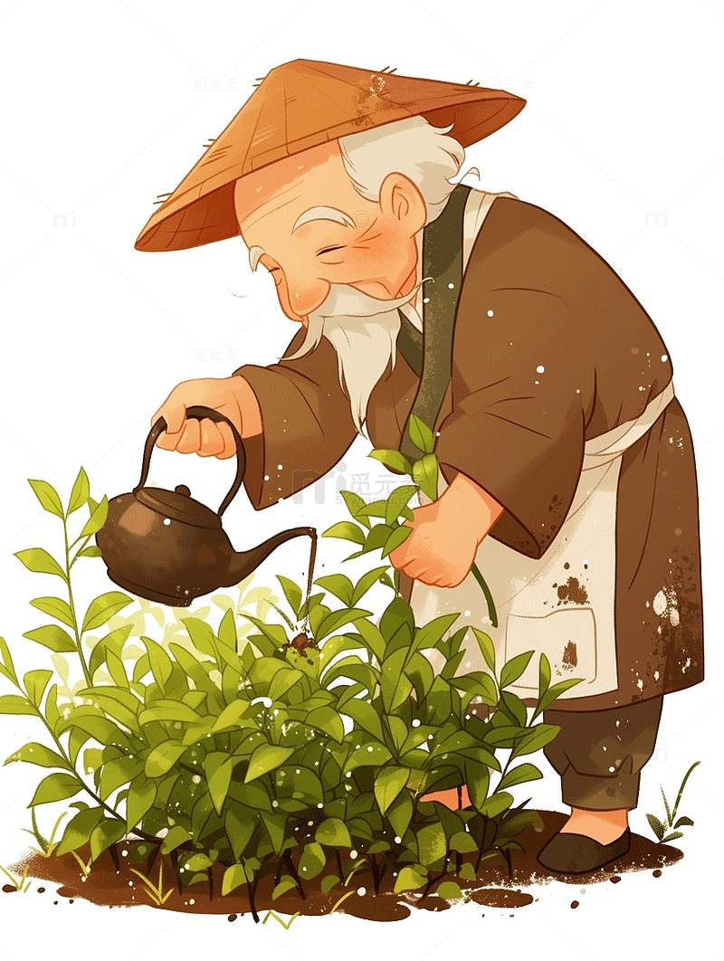 培育绿植的老人