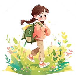卡通插画女孩户外郊游素材