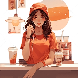 饮料店女性店员形象插画