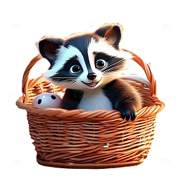 3D立体卡通浣熊动物篮子毛绒绒