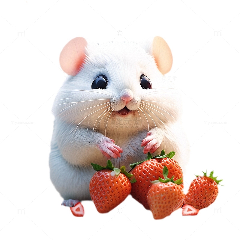 3D立体卡通偷吃草莓的小仓鼠可爱