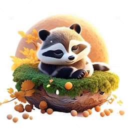 3D立体卡通浣熊可爱睡觉动物毛绒绒