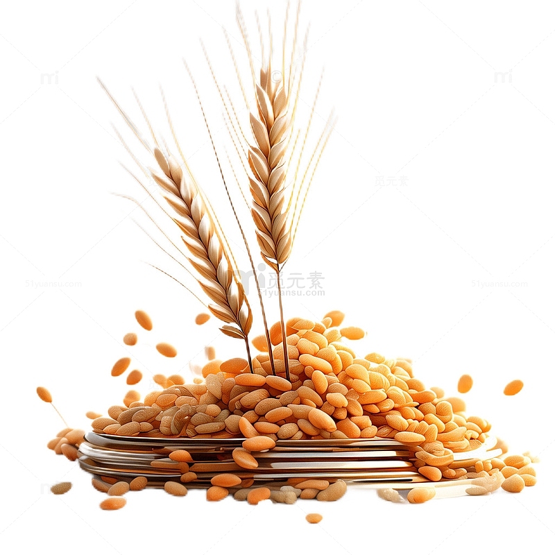 3D立体卡通小麦麦穗农作物成熟粮食
