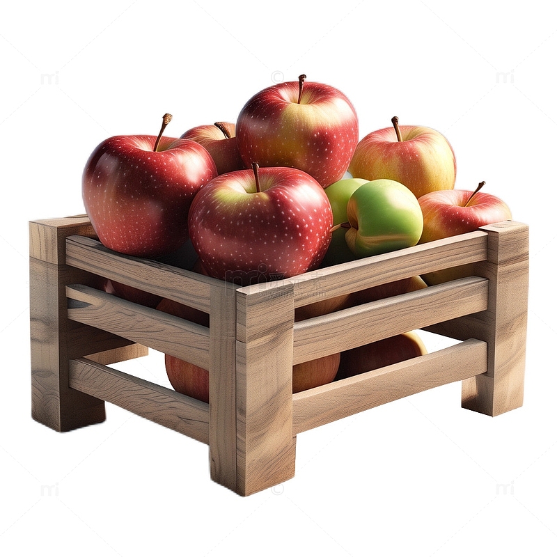 3D立体卡通苹果果实饱满健康木筐