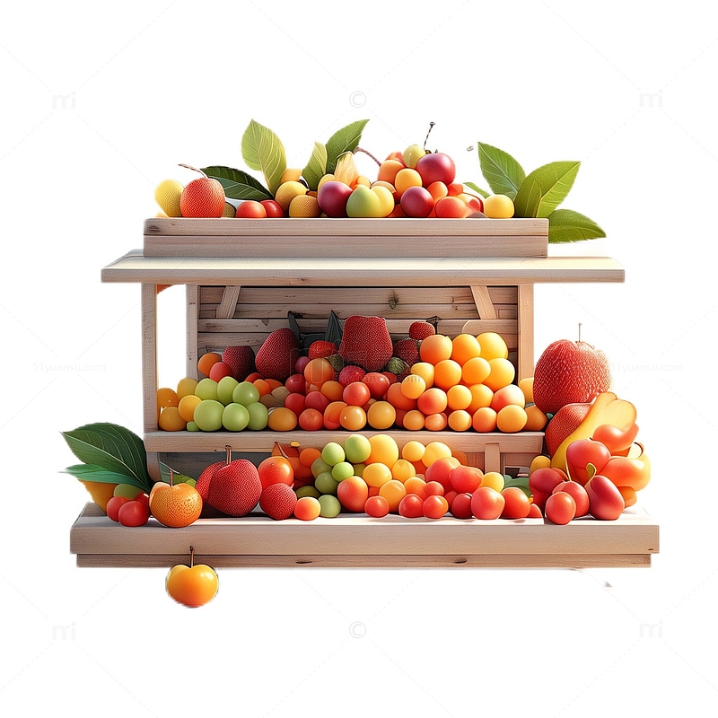 3D立体卡通水果摊水果交易丰收木质