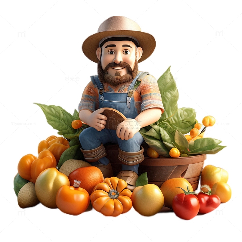 3D立体卡通水果农民老伯伯