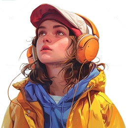 戴耳机听音乐的女生