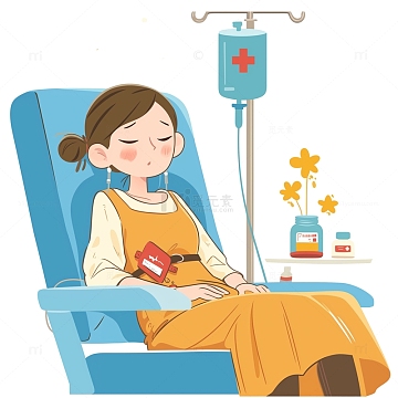 正在输液的卡通女孩形象