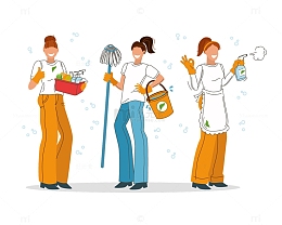 拿着清洁工具的家政服务人员